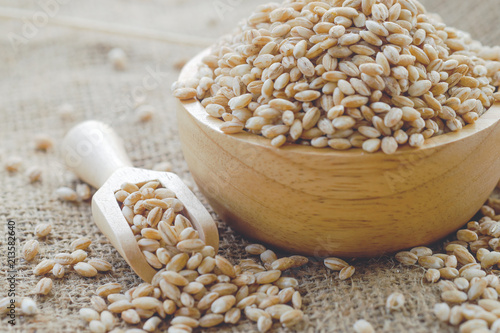Photo pearls barley grain seed on background