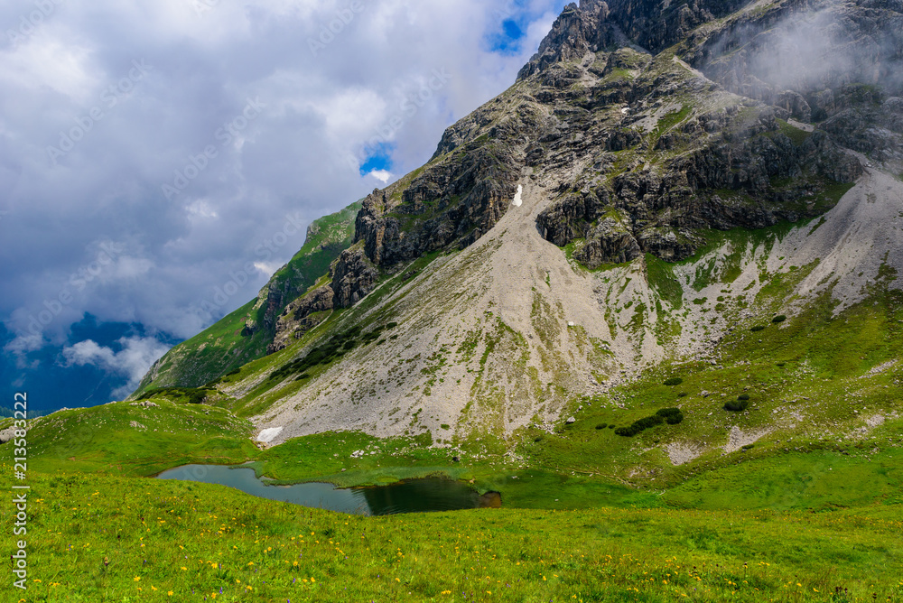 Mountain Widderstein in the valley Kleinwalsertal in the Allgau Alps in Austria, Beautiful Landscape Scenery in Europe