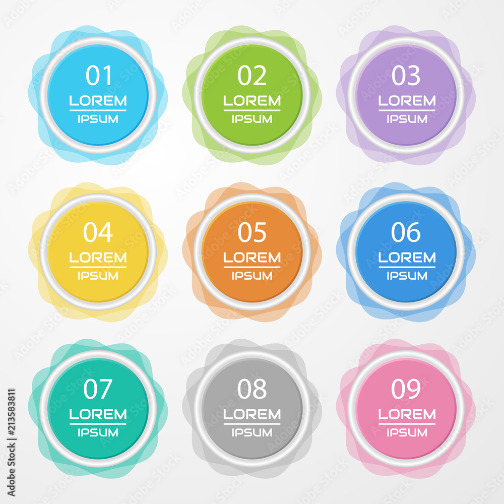 Circle Sticker, label colorful set with shadow