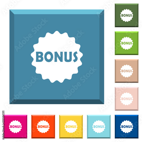 Bonus sticker white icons on edged square buttons