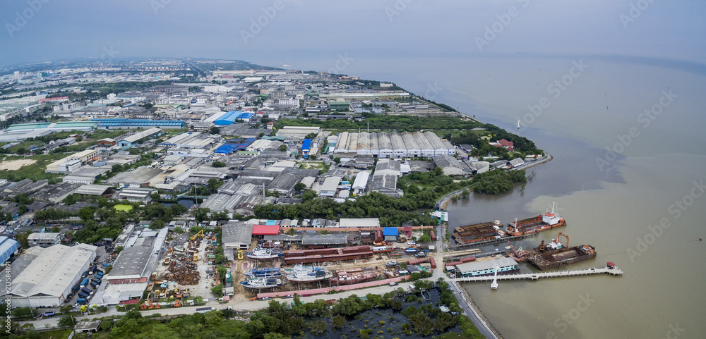 aerial view of factory in heavy industry estate samuthprakran thailand