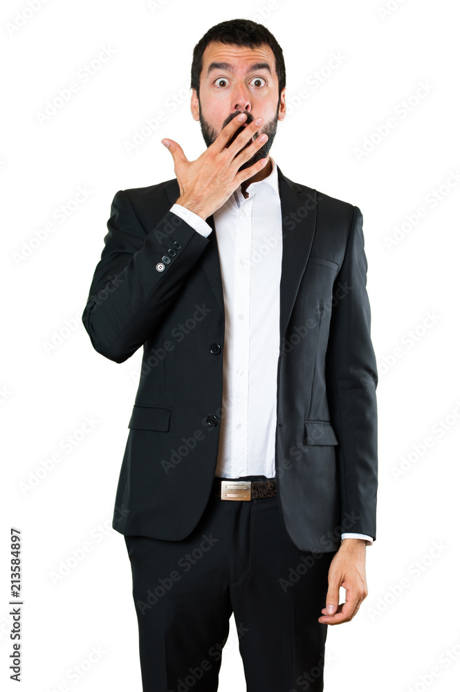 Handsome businessman making surprise gesture Handsome businessman making surprise gesture