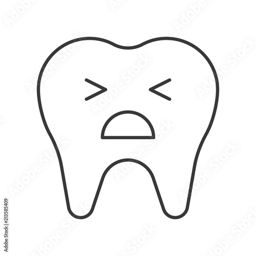 Tooth pain cartoon, simple outline icon dental care set