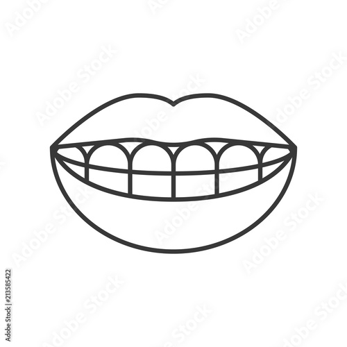 mouth with smiling teeth, mouth with dental braces, simple outline icon