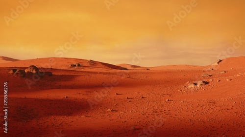 Fototapeta Naklejka Na Ścianę i Meble -  landscape on planet Mars, scenic desert scene on the red planet