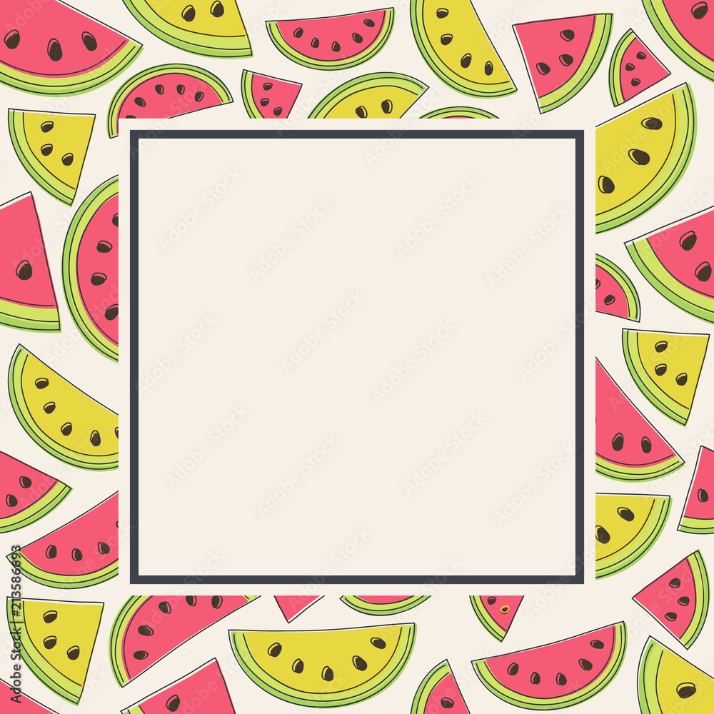 Texture with colourful melons and copyspace. Vector.