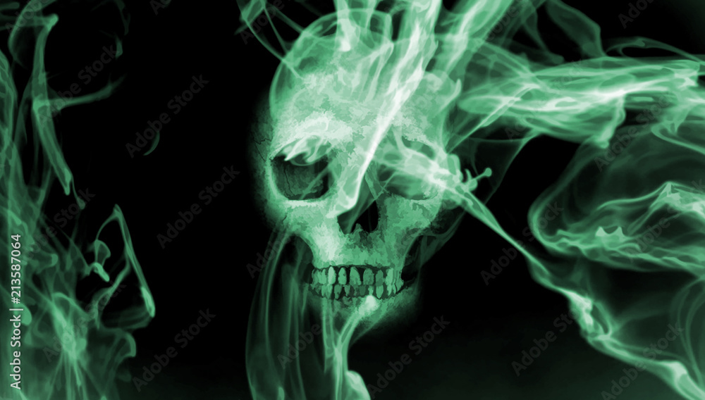Fototapeta premium Skull into the smoke. Digital illustration art.