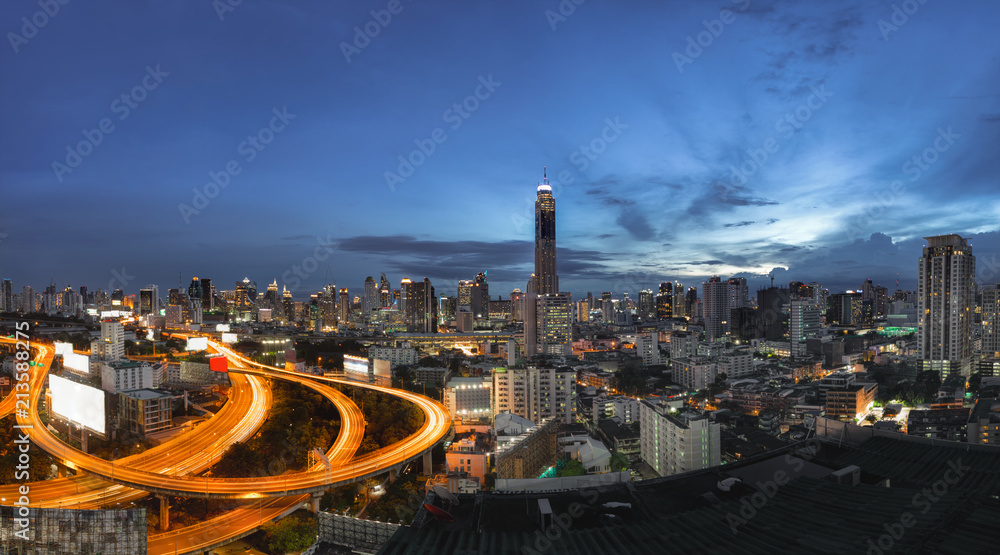 Fototapeta premium Cityscape bangkok city of Thailand, Bangkok city central business downtown with highway interchanged,..