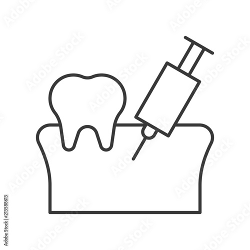 Needle Syringe injection gum and tooth, anesthetic for dental care, outline icon
