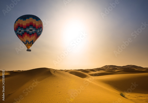 Desert and hot air balloon Landscape at Sunrise