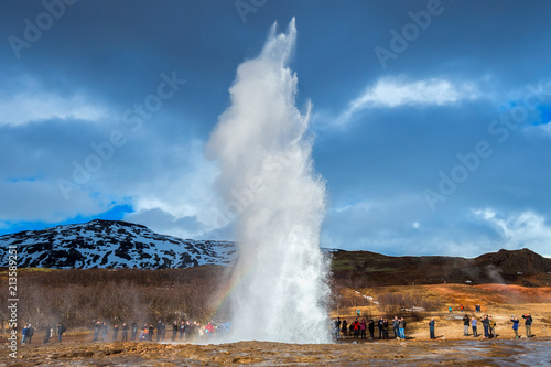 Strokkur geysir eruption in Iceland.