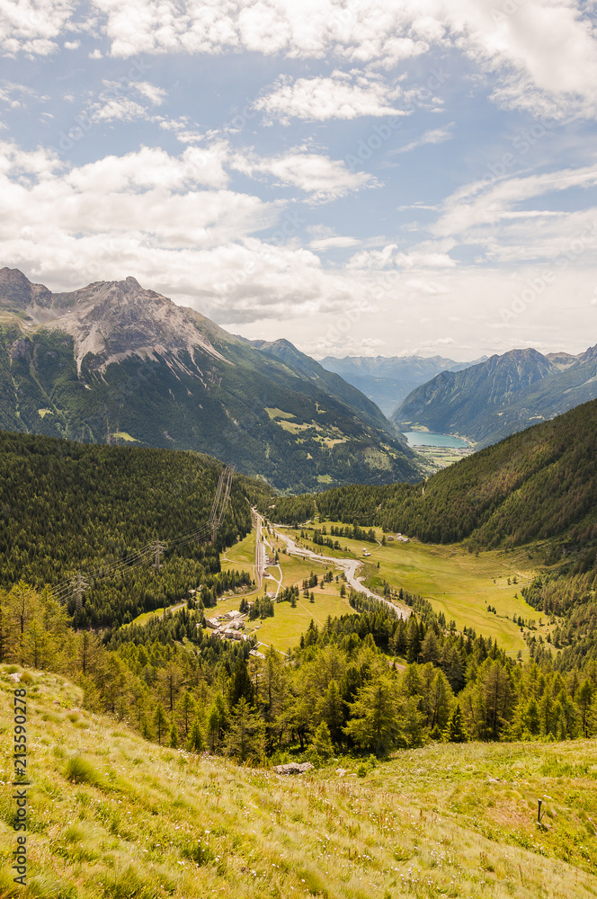 Poschiavo, Bernina, Valposchiavo, Alp Grüm, Lago di Poschiavo, Puschlav, Val Bernina, Bernina-Express, Berninapass, Wanderweg, Alpen, Tirano, Graubünden,  Sommer, Schweiz