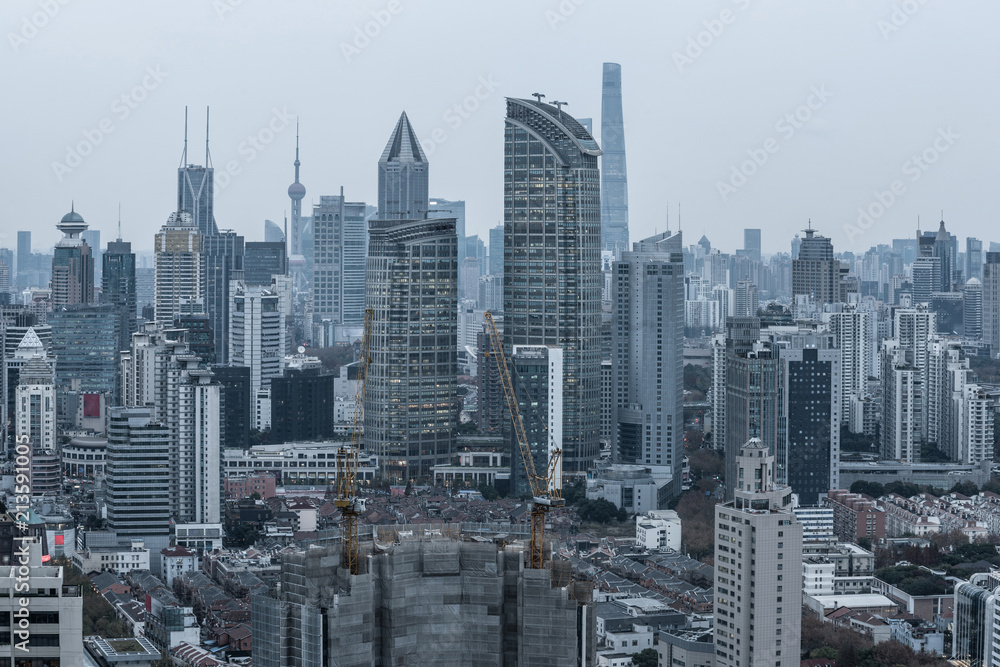 Naklejka premium Modern skyscrapers in central district of Shanghai city