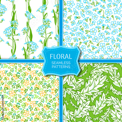 Vector set of floral seamless patterns.