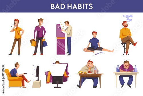 People bad habits and behavior vector icons