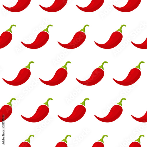 Flat vegetable seamless pattern. Retro style background ornament with chili or cayenne pepper vegetables in bright red colors. Cute vector illustration for restaurant menu or season celebration card.