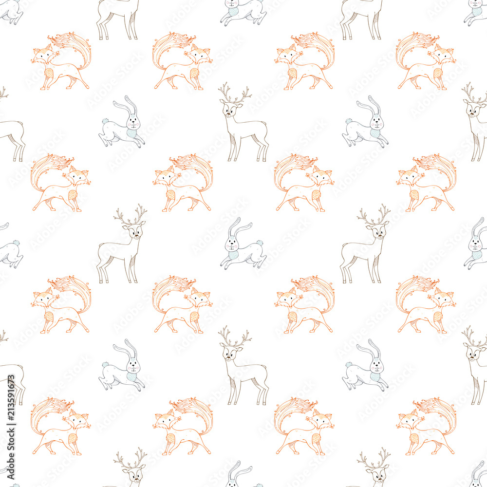 Outline wild animals. Vector seamless pattern. Outline wild animals. Vector seamless pattern.