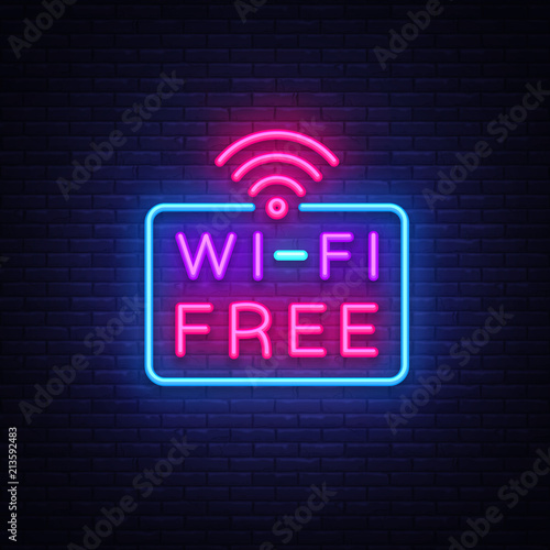 Wifi neon sign vector. Wifi text Design template neon sign, light banner, neon signboard, nightly bright advertising, light inscription. Vector illustration