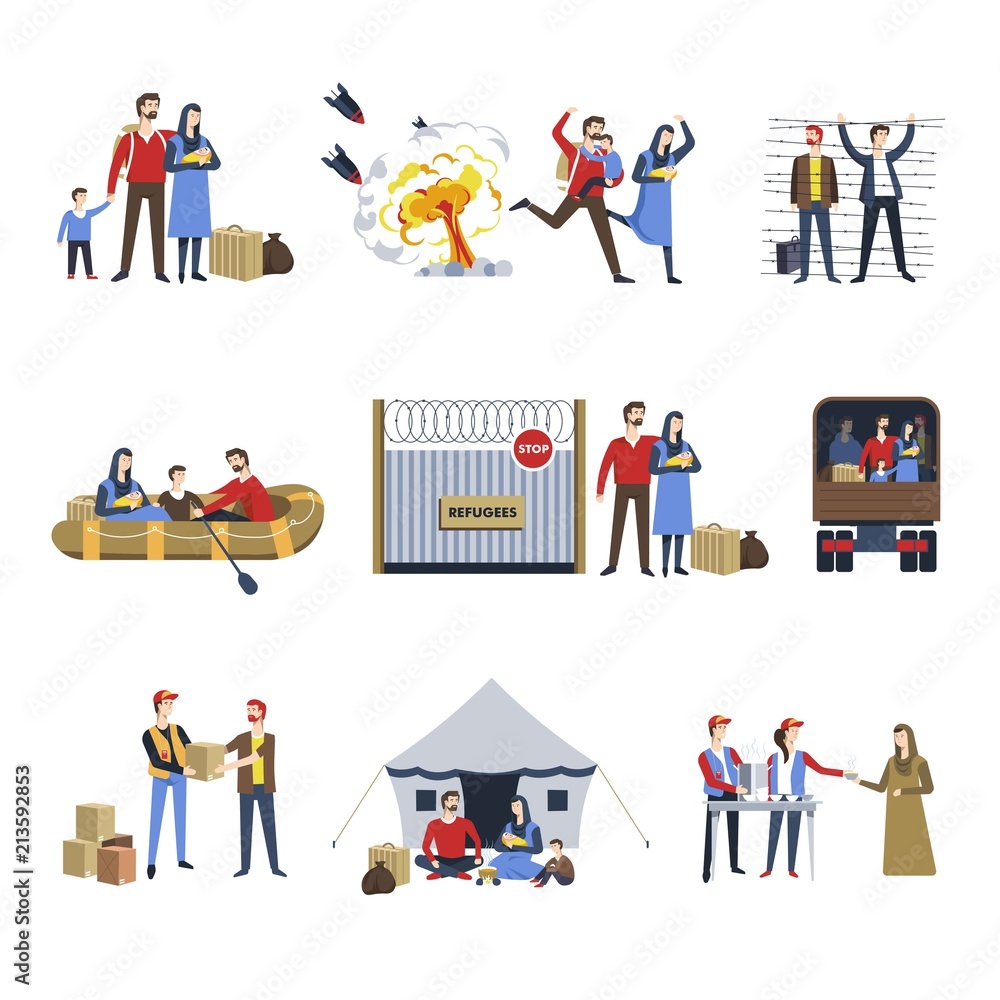 Refugees people vector social asylum issues