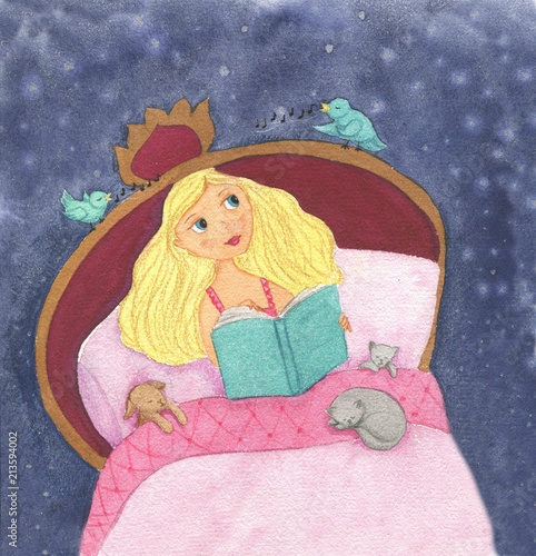 Obraz Dziewczyna z książką w łóżku
