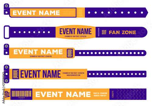 Creative vector illustration of bracelets for entrance to the event isolated on background. Art design. Abstract concept graphic element for concert fan zone, dancing club, party, music festival