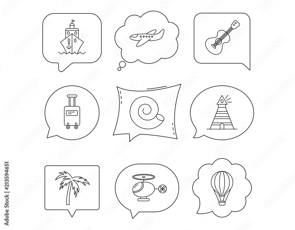Cruise, airplane and helicopter icons. Cruise, airplane and helicopter icons.