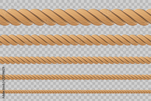 Creative vector illustration of realistic nautical twisted rope knots, loops for decoration and covering isolated on transparent background. Retro vintage art design. Abstract concept graphic element