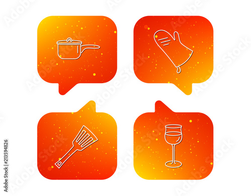 Saucepan, potholder and wineglass icons.