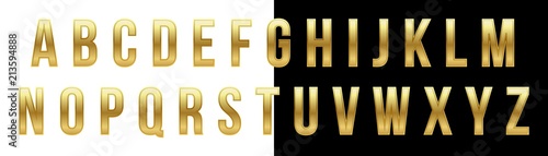 Creative vector illustration of golden glossy font, gold alphabet, metal typeface isolated on transparent background. Art design luxury metallic typographic abc. Abstract concept graphic element.