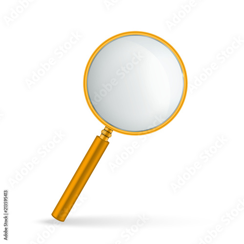 Creative vector illustration of realistic magnifying glass isolated on transparent background. Art design search, inspection symbol. Abstract concept magnifier zoom, tool with hand lens element