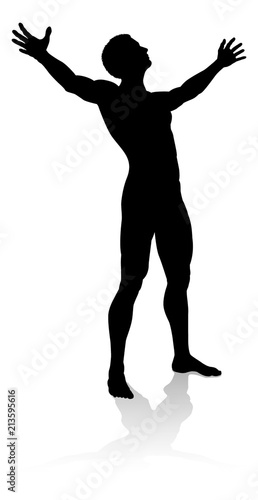 Man Arms Raised Person Silhouette
