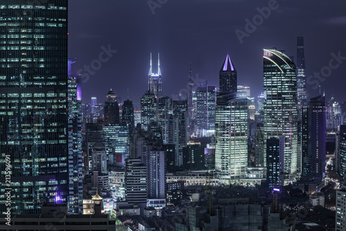 Fototapeta building exterior and cityscape in Shanghai at night