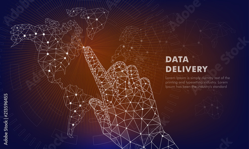 Touch the future. Innovations systems intuitive thinking and development technologies in automatics cyborg systems and computers industry. Future technologies geometry style.