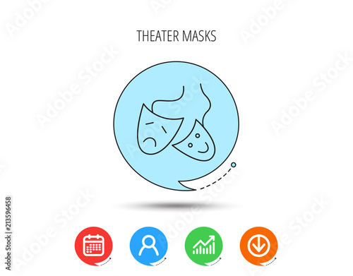 Theater masks icon. Drama and comedy sign.