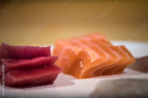 Varieties of sashimi, raw fish in traditional Japanese style
