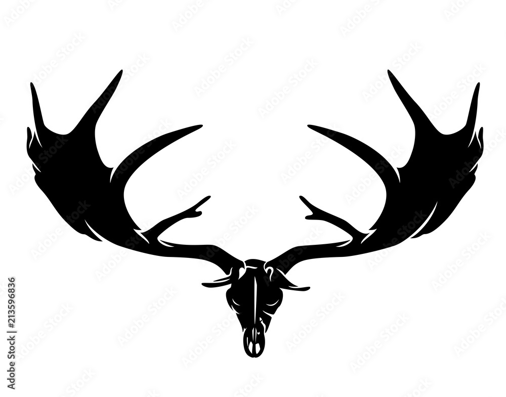 Naklejka premium prehistoric Irish elk (Megaloceros giganteus) or giant deer skull and antlers black vector silhouette
