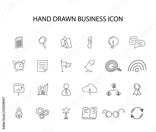 Hand drawn icon set. Business pack. Vector illustration