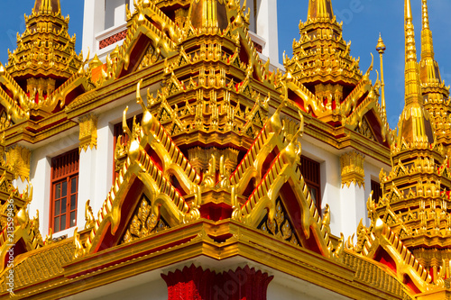 Roof temple on blue sky in Thailand. Temple name Wat Ratchanadda in Bangkok. © Teerayut