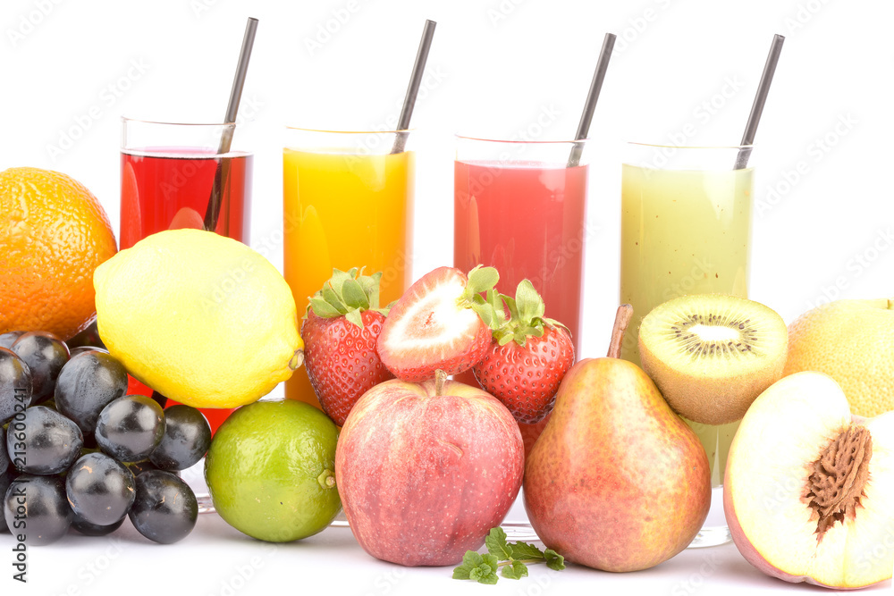 Fresh fruit juices on white Fresh fruit juices on white