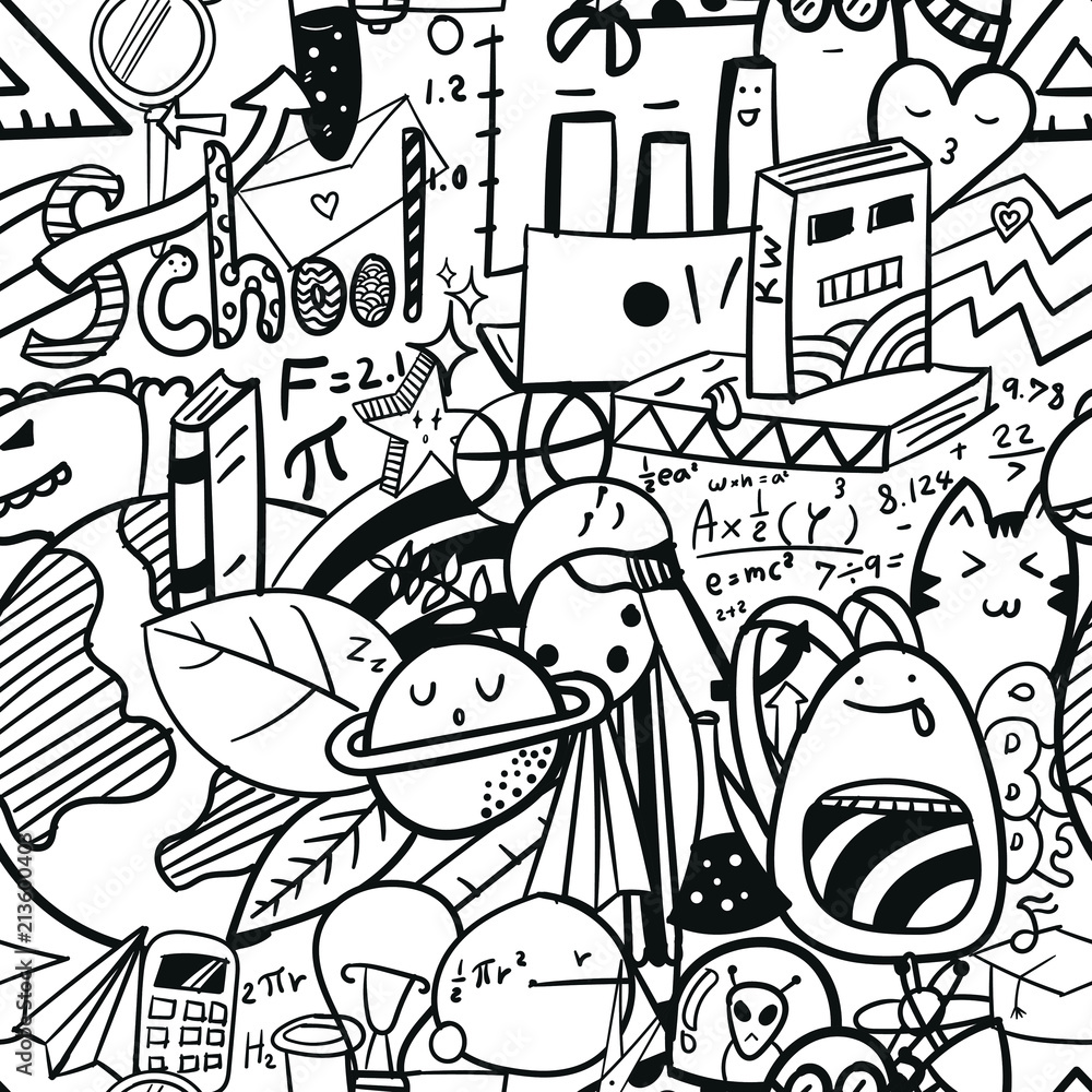 Back to school doodle background pattern