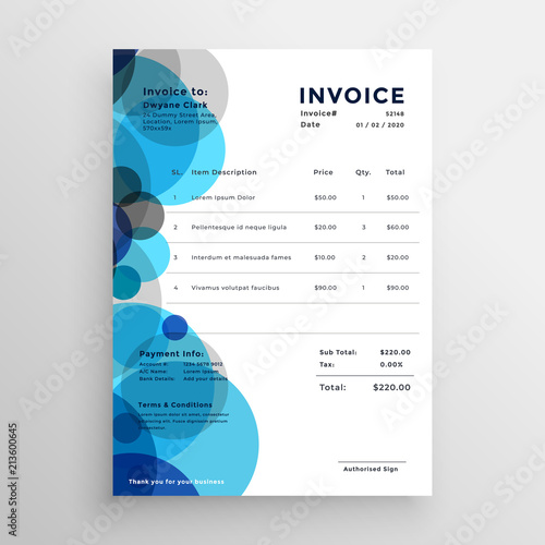 abstract blue circle invoice template design