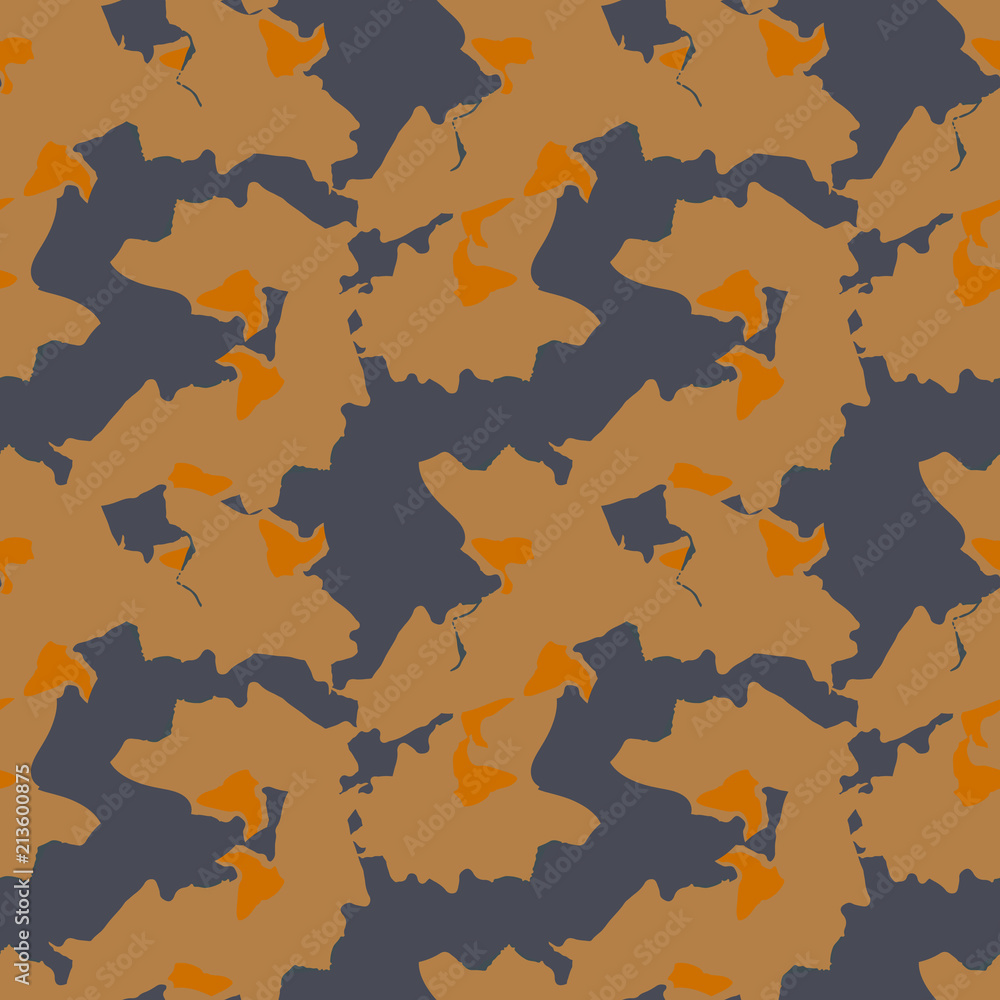 Military camouflage seamless pattern in gray-violet and orange colors