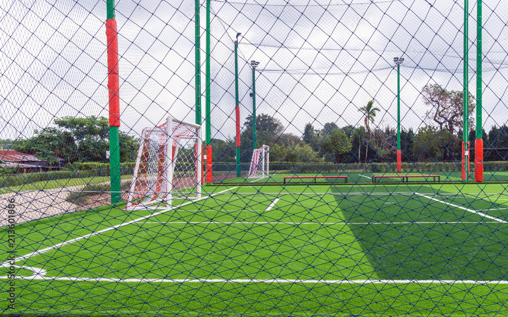 Fototapeta premium Green artificial grass field,soccer line.