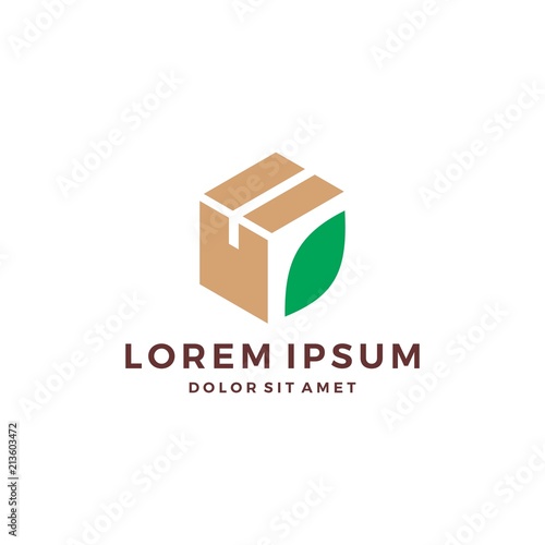 leaf box cube cardboard logo vector