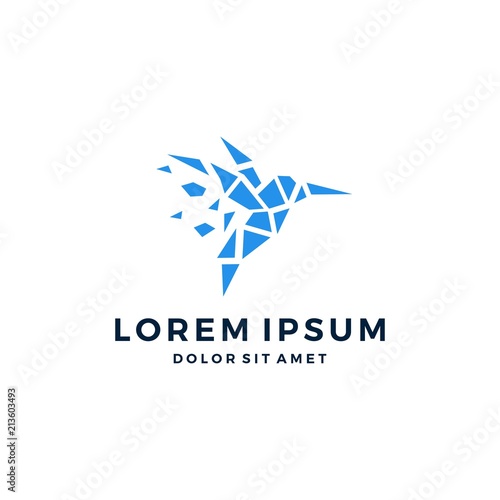 geometric bird colibri hummingbird shattered glass logo vector