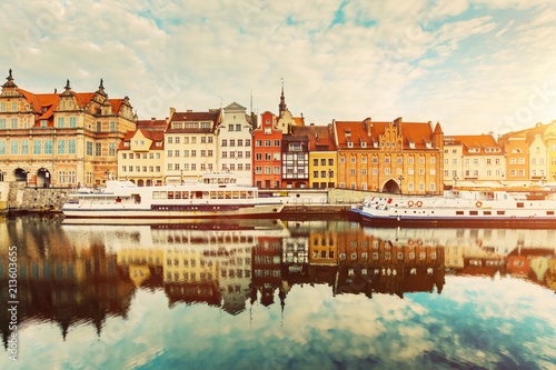 Building facades of Old Town in Gdansk and Motlawa river