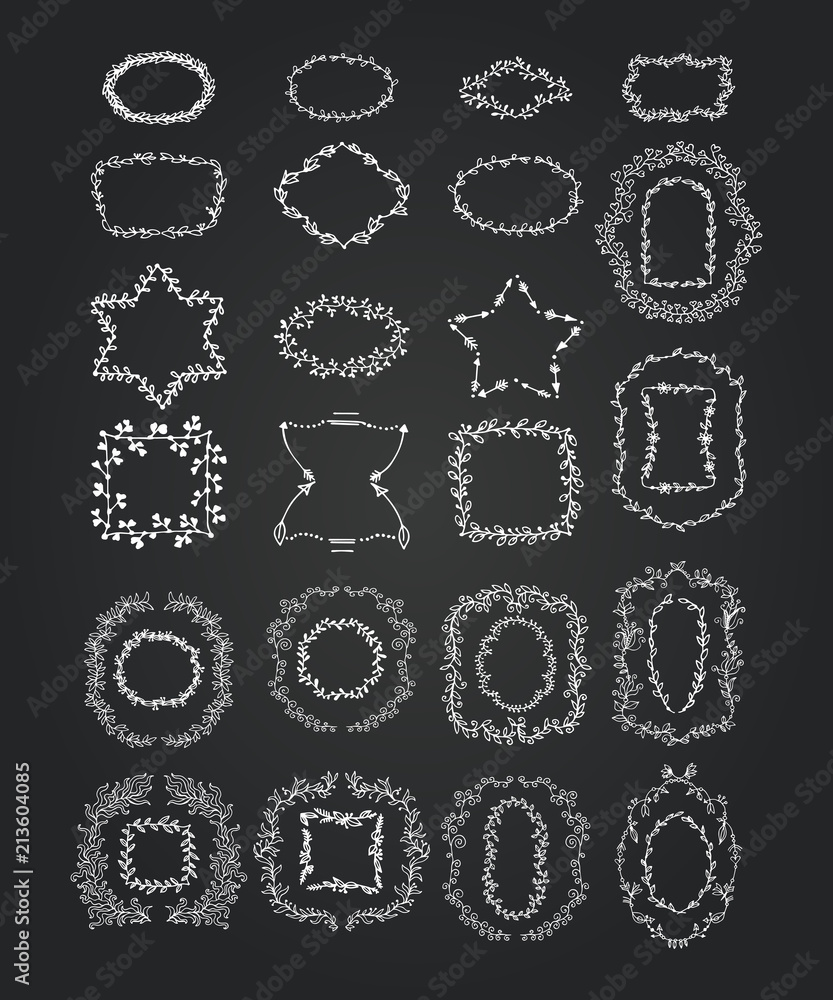 Chalkboard doodle branches frames set. Wreath Chalkboard doodle branches frames set. Wreath