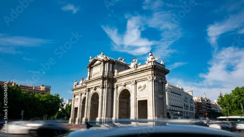 Puerta de Alcala profile and traffic circle time-lapse