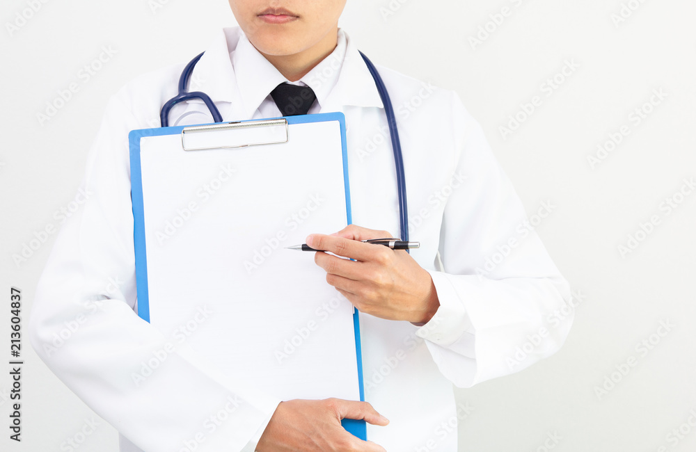 Health care, medical examinations, viral disease, in disease, writing reports of illness in patients on white background Health care, medical examinations, viral disease, in disease, writing reports of illness in patients on white background