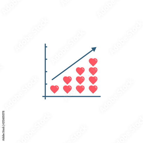 Heart stacks on growth graph diagram, Love or health progress concept, vector illustration